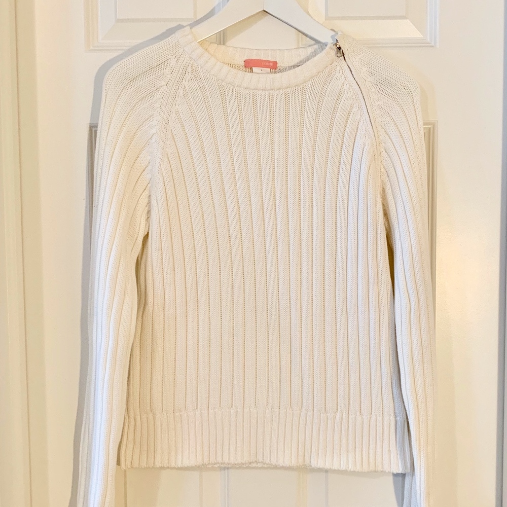 J. Crew Ribbed Cotton Crewneck Sweater w/ Zipper